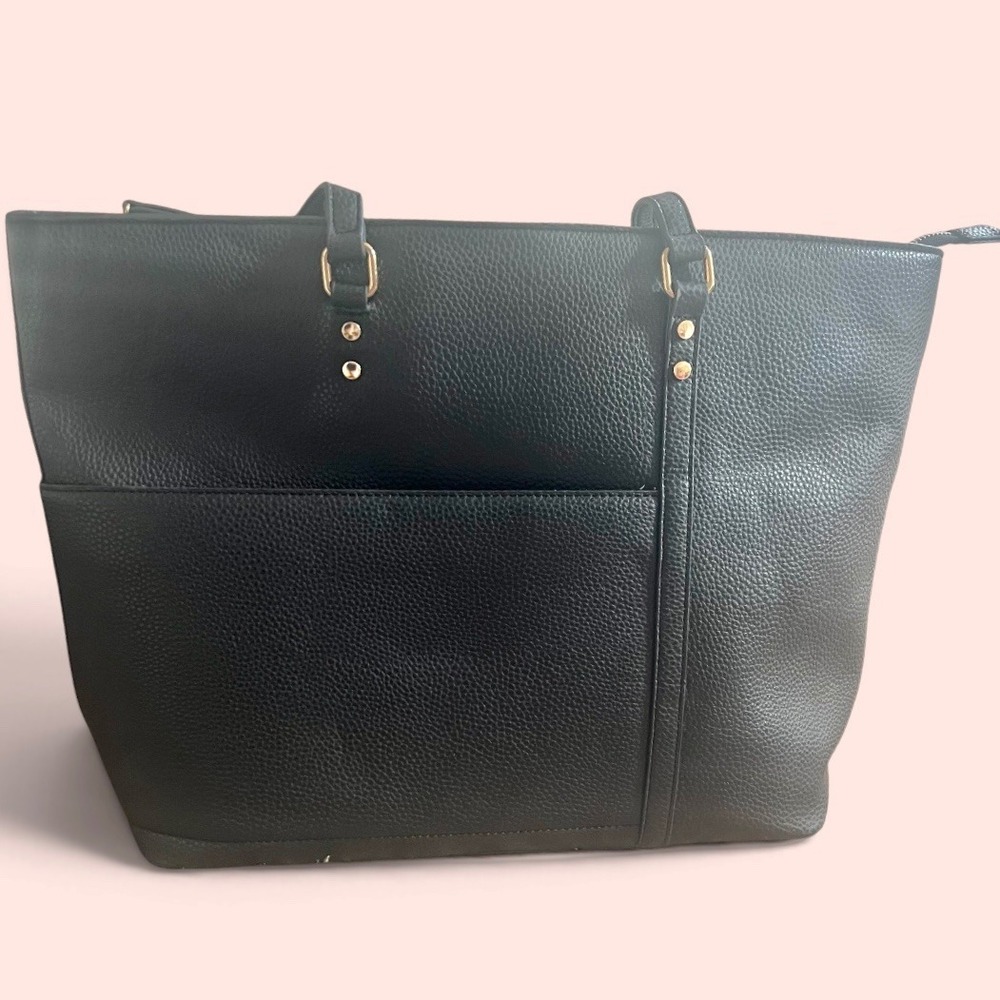 SevenDays Black Pebbled Faux Leather Tote Bag Gold Hardware Shoulder Bag